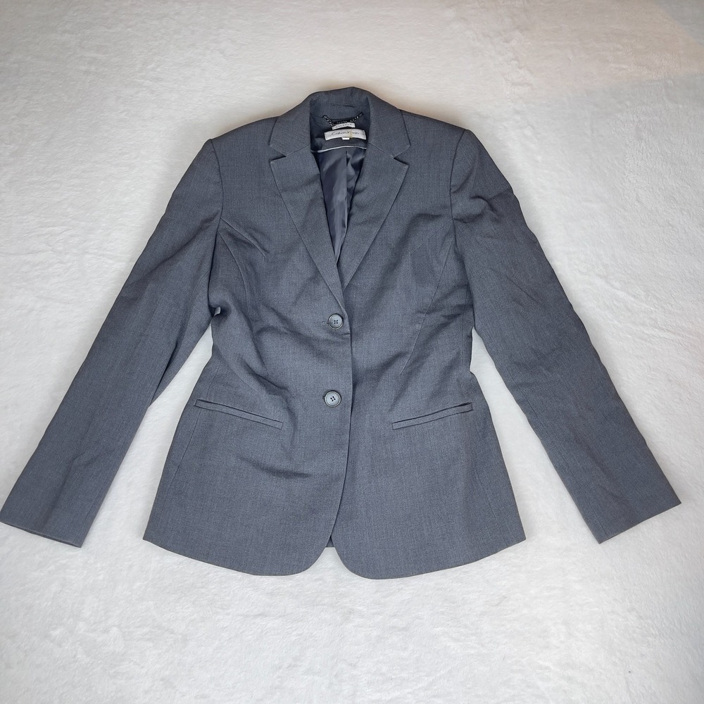 Calvin Klein Blazer Jacket Womens 8 Gray Stretch Notch Lapel Single Breasted